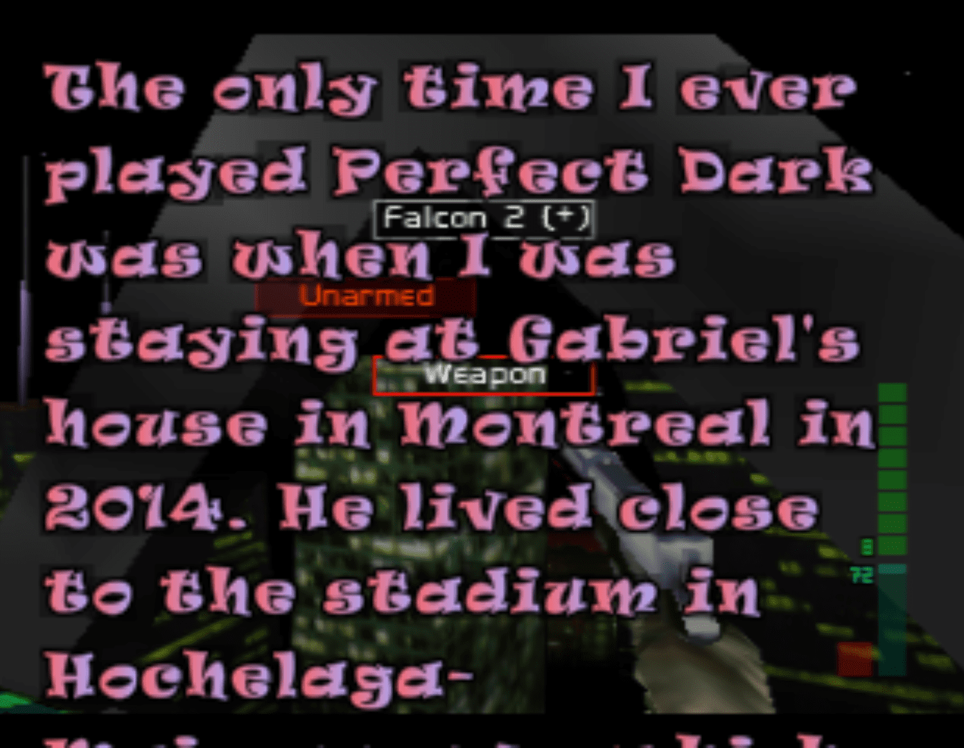 april 29 2024 (Perfect Dark with superimposed scrolling text)